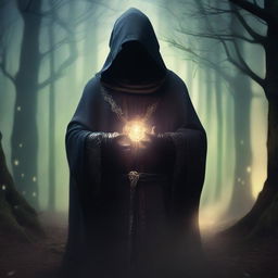 A warlock wearing a hooded cloak, holding daggers in both hands