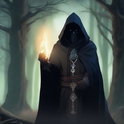 A warlock wearing a hooded cloak, holding daggers in both hands