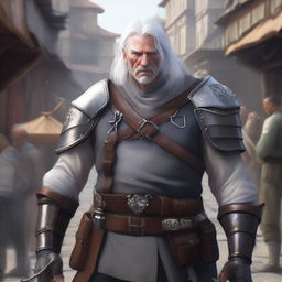 A white-haired mercenary with a belt full of daggers