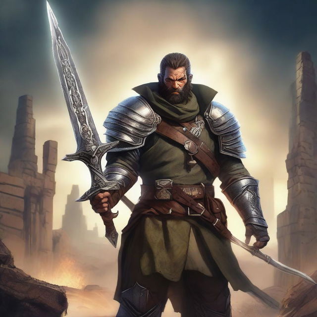 A mercenary with a belt full of daggers and holding a legendary Oz sword