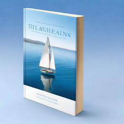 A photorealistic book cover depicting a single boat sailing in a beautiful, calm ocean on a sunny day