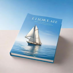 A photorealistic book cover depicting a single boat sailing in a beautiful, calm ocean on a sunny day