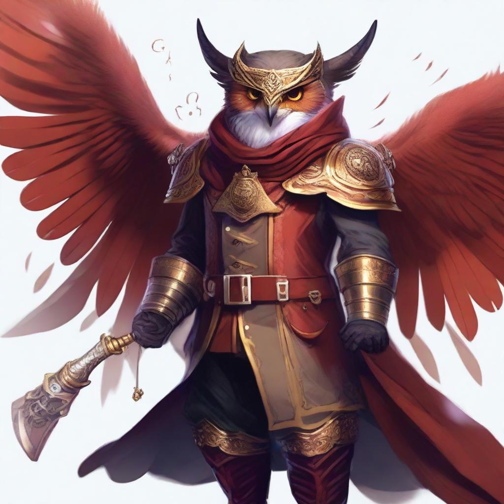 A detailed illustration of an Owlin rouge artificer with wings