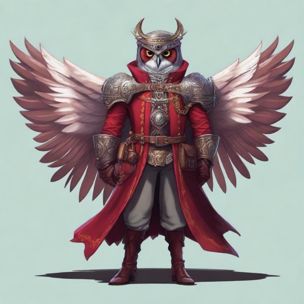 A detailed illustration of an Owlin rouge artificer with wings