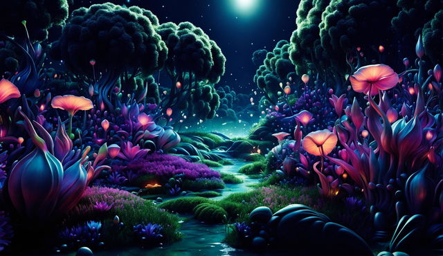 Create a hyper-realistic 3D cinema photograph of a beautiful alien utopia with a flower aesthetic, vibrant colors, fantasy vibes, and perfect composition, featuring inane details and high definition