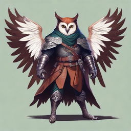 A detailed illustration of an Owlin rogue with wings and sharp talons