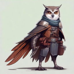 A detailed illustration of an Owlin rogue with wings and sharp talons