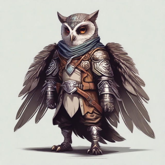 A detailed illustration of an Owlin rogue with wings and sharp talons