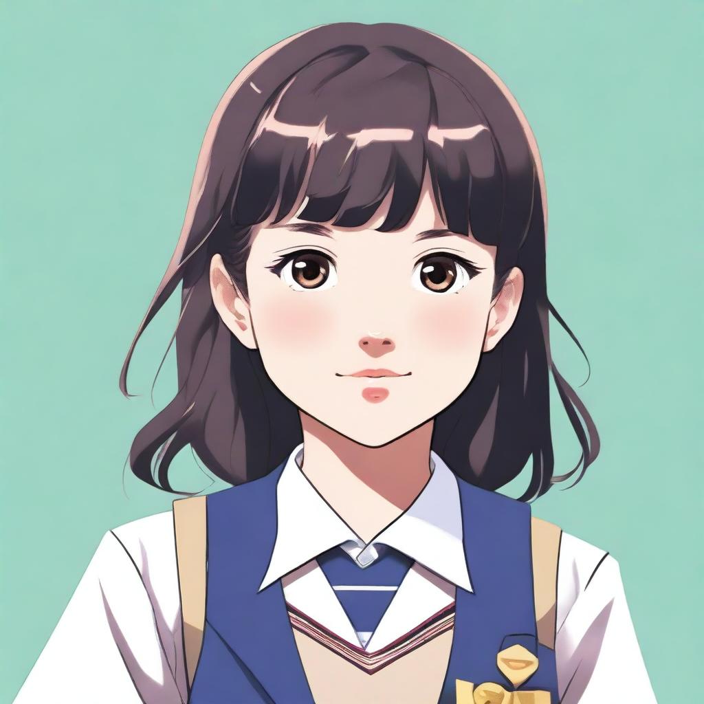 A detailed illustration of a school girl wearing a traditional school uniform