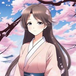 A lovely woman with long flowing hair, expressive eyes, and a gentle smile, depicted in a beautiful anime style