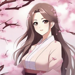 A lovely woman with long flowing hair, expressive eyes, and a gentle smile, depicted in a beautiful anime style