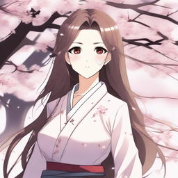 A lovely woman with long flowing hair, expressive eyes, and a gentle smile, depicted in a beautiful anime style