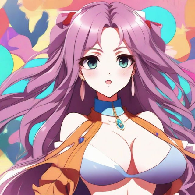 An anime waifu with exaggerated breasts, depicted in a classic anime style