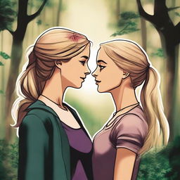 A romantic depiction of Hermione Granger and Narcissa Malfoy from the Harry Potter universe, deeply in love