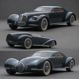 Luxury cars conceived in a dieselpunk theme, combining elements of retro-futurism and Art Deco elegance with gritty mechanical details and diesel-powered engines.