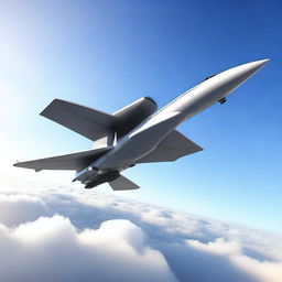 A futuristic vertical lift-off jet designed with four powerful jet engines, resembling a large drone