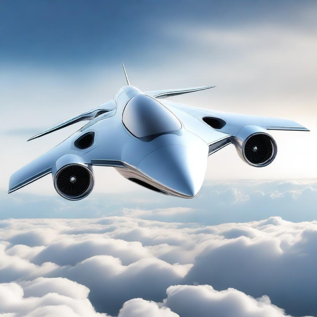 A futuristic vertical lift-off jet designed with four powerful jet engines, resembling a large drone