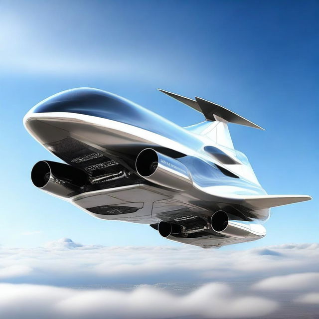 A high-tech vertical lift-off vehicle equipped with four powerful jet engines