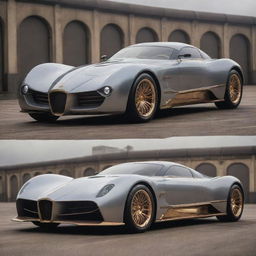 Supercars reimagined in a dieselpunk style, featuring Art Deco-inspired aesthetics, a gritty, mechanical appearance, and diesel-driven power