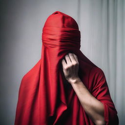 A man with a red cloth covering his eyes