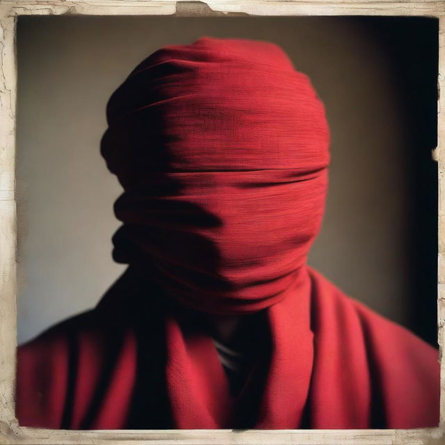 A man with a red cloth covering his eyes