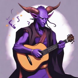 Create a detailed fantasy character illustration featuring a charismatic tiefling bard