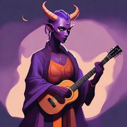 Create a detailed fantasy character illustration featuring a charismatic tiefling woman bard