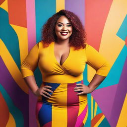 A confident and curvy woman, dressed in a stylish outfit, posing with a smile