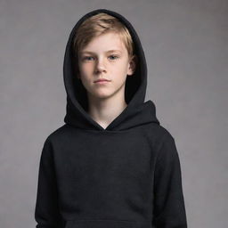 A normal, smart boy in a black hoodie, confidently standing, with a casual and approachable aura.