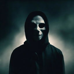 A man standing in the dark, wearing a scary mask