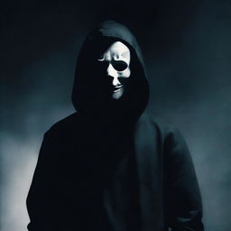 A man standing in the dark, wearing a scary mask