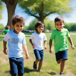 Luke and his friends Mohammad and Michelle were having a great time at the park, playing games in the sunshine