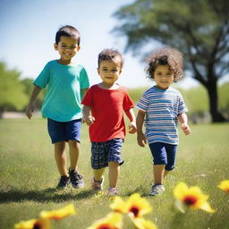 Luke, who is 2 years old, and his friends Mohammad, who is 11, and Michelle, who is 10, were having a great time at the park, playing games in the sunshine