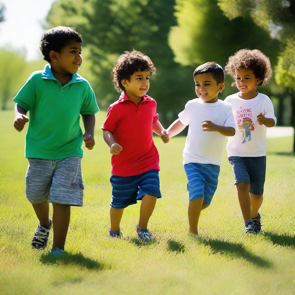 Luke, who is 2 years old, and his friends Mohammad, who is 11 years old, and Michelle, who is 10 years old, were having a great time at the park, playing games in the sunshine