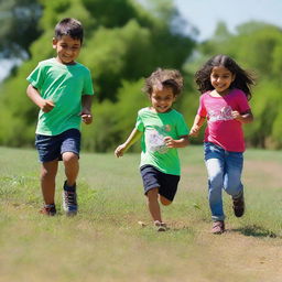 Luke, who is 2 years old, and his friends Mohammad, who is 11 years old, and Michelle, who is 10 years old, were having a great time at the park, playing games in the sunshine