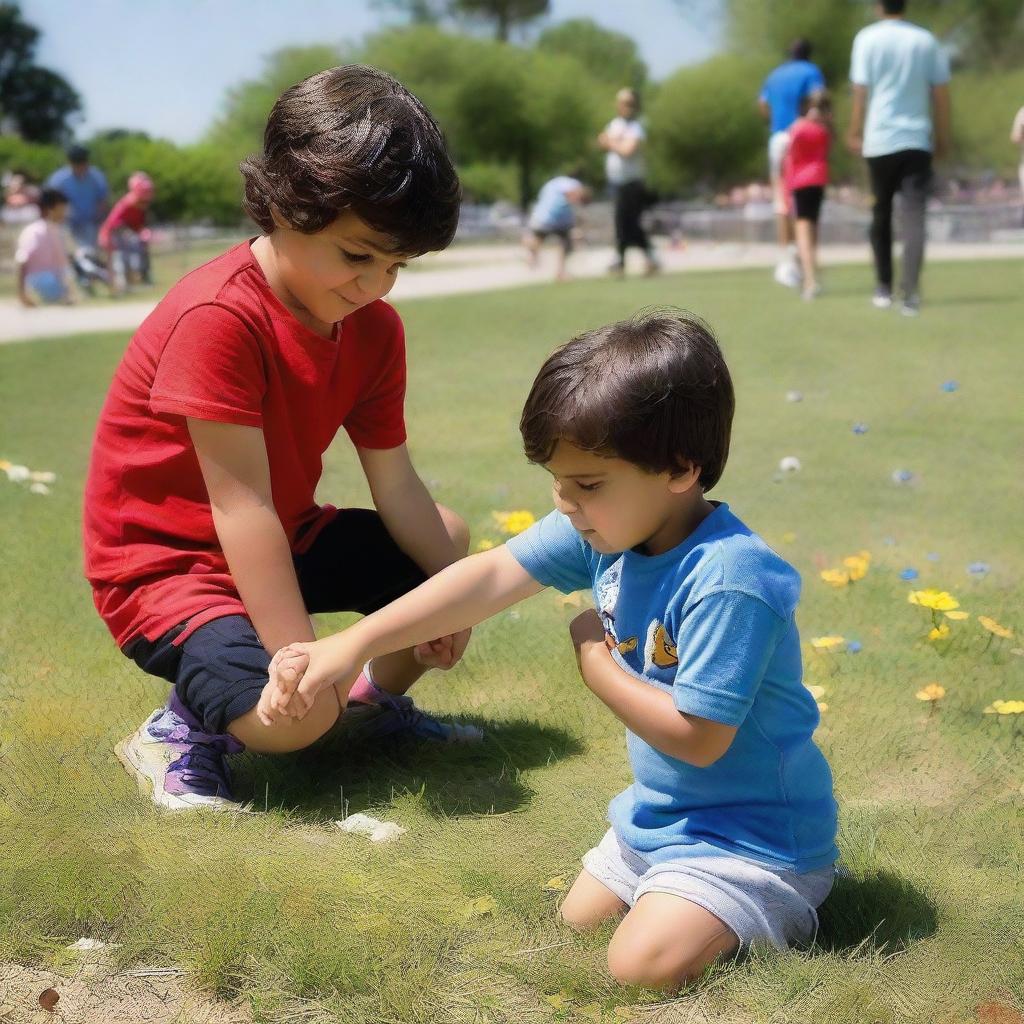 Suddenly, Luke, who is 2 years old, fell and hurt his knee while playing at the park with his friends Mohammad, who is 11 years old, and Michelle, who is 10 years old