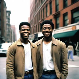 Two black men from the Bronx, New York, dressed in medium class attire