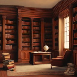 A serene and contemplative painting of a philosophical library