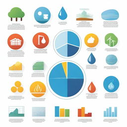 A detailed illustration showing various aspects of resource management, including charts, graphs, and icons representing different resources like water, energy, and materials