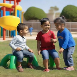 After Mohammad, who is 11 years old, and Michelle, who is 10 years old, helped 2-year-old Luke with his scraped knee, they all returned to playing happily in the warm sunshine