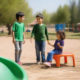 After Mohammad, who is 11 years old, and Michelle, who is 10 years old, helped 2-year-old Luke with his scraped knee, they all returned to playing happily in the warm sunshine