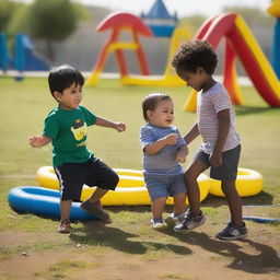 After Mohammad, who is 11 years old, and Michelle, who is 10 years old, helped 2-year-old Luke with his scraped knee, they all returned to playing happily in the warm sunshine