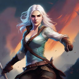 A detailed and vibrant illustration of Ciri from The Witcher series