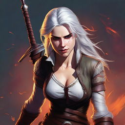 A detailed and vibrant illustration of Ciri from The Witcher series