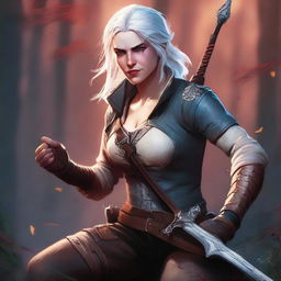 A detailed and vibrant illustration of Ciri from The Witcher series