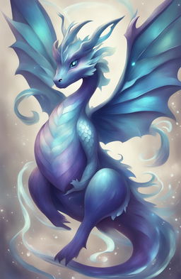 Create an image of a beautiful yet ambiguous imaginary Pokémon with an elegant body, iridescent scales, and features suggesting it could be part dragon, fairy, and water type