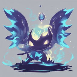 Design an image of a unique and enigmatic imaginary Pokémon with a sleek body, bioluminescent patterns, and features suggesting it could be part ghost, electric, and psychic type