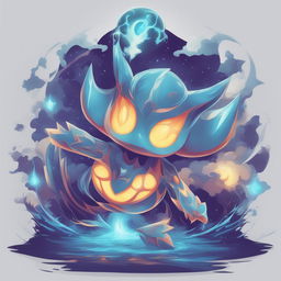 Design an image of a unique and enigmatic imaginary Pokémon with a sleek body, bioluminescent patterns, and features suggesting it could be part ghost, electric, and psychic type