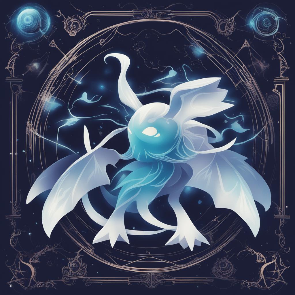 Design an image of a unique and enigmatic imaginary Pokémon with a sleek body, bioluminescent patterns, and features suggesting it could be part ghost, electric, and psychic type