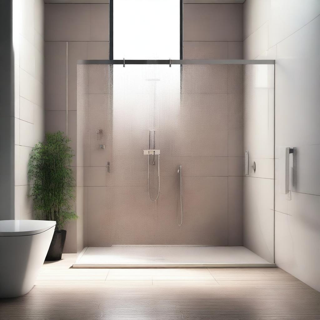 Create a high-quality, hyper-realistic digital art piece depicting a tasteful shower scene